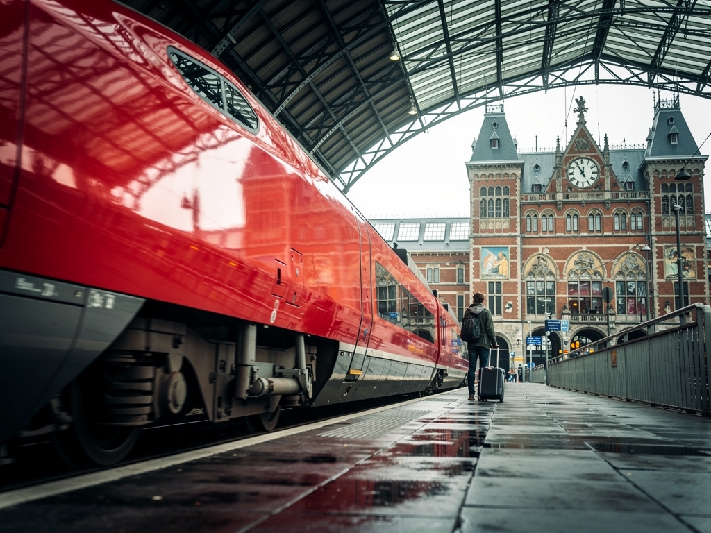 Train Thalys à l'arrivée à Amsterdam Centraal